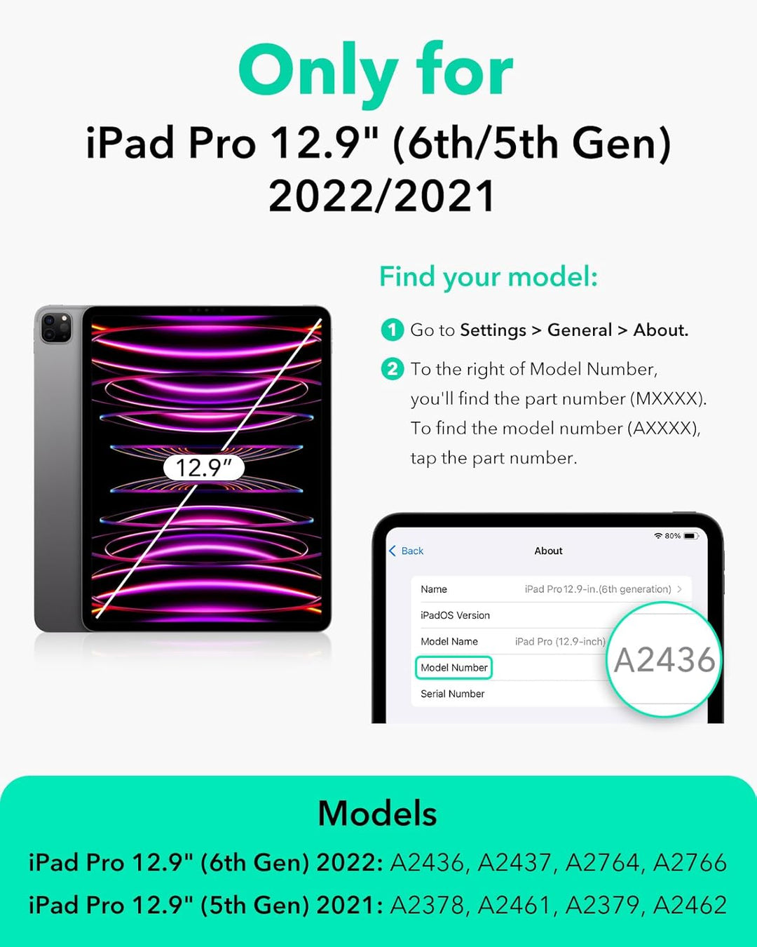 ESR für iPad Pro 12.9 Hülle 2022/2021, iPad Pro 12,9 Zoll Case, abnehmbare magnetische Abdeckung, Ve