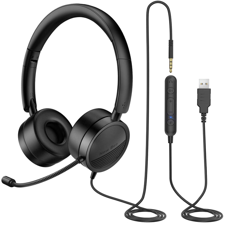 New Bee PC Headset mit Mikrofon USB/3,5mm Geräuschunterdrückendes Mikrofon Komfortabler, Leichter Bu