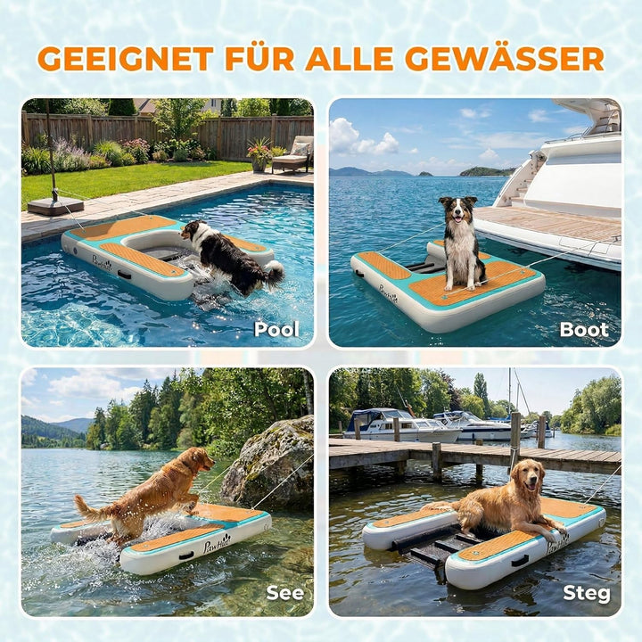 PawHut Aufblasbare Hunde Wasserrampe Hunderampe Pool 151x102 cm Tragbares Hundeboot mit Rutschfester