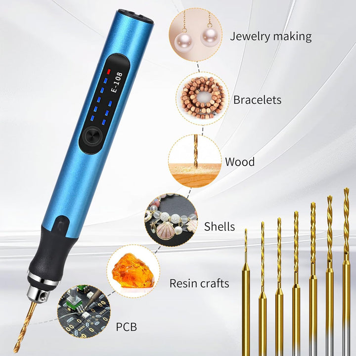 Handbohrer Elektrisch, Vankarr 3-Gang DIY Bohrer Wiederaufladbare Bohrmaschine mit 10 Bohrer, für Mo