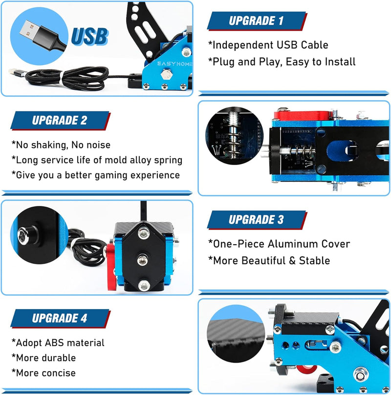 Easyhomie USB Handbremse mit Feste Basis für PC Rennspiele, Einstellbare Spielhandbremse mit Hoher P