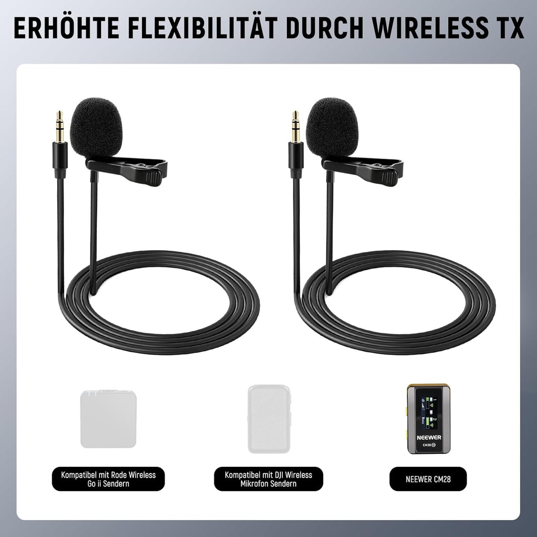NEEWER CM5 Lav Mikrofon (2 Stück) 1,2m Wired Clip On Lavalier Lapel Omnidirektionale Kondensator 3,5