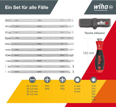 Wiha Schraubendreher mit Wechselklingen Set SYSTEM 6 (03591), 12 tlg. für tiefliegende Schrauben, In