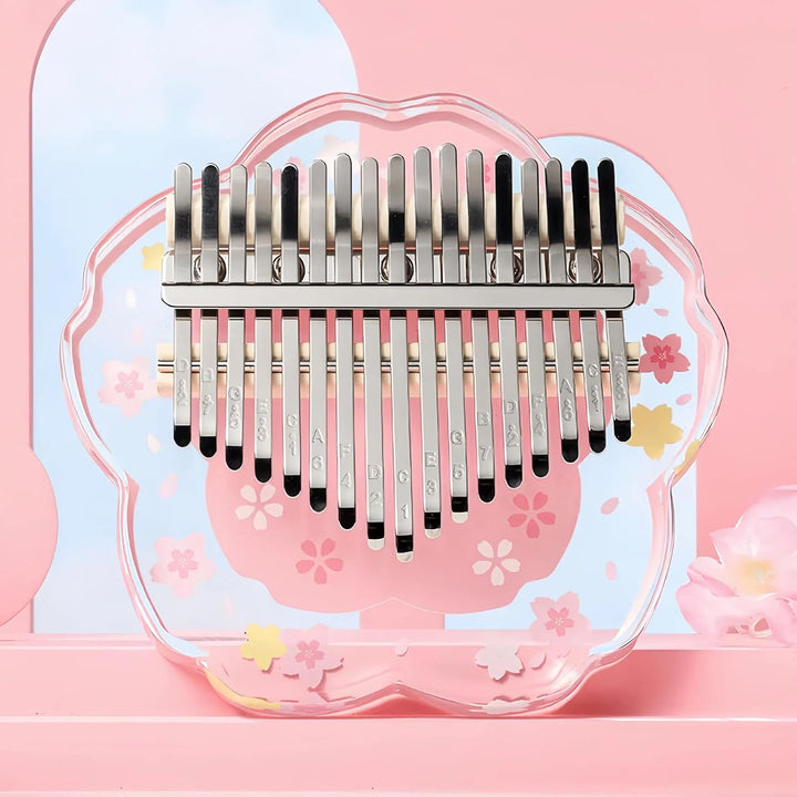Kalimba Daumenklavier 21 Töne mit Schutzcase Komplett-Set, Sakura-Form Transparentes Kristall-Kalimb