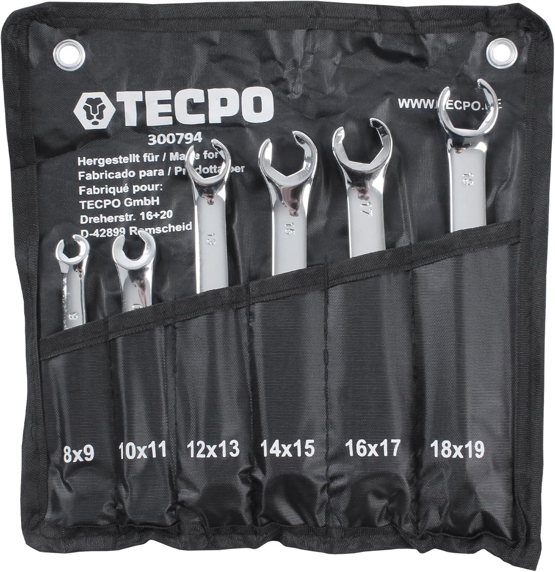 TECPO Bremsleitung Schlüssel 8-19mm Ringschlüssel Satz Offener Ring Schlüssel 6-teilig