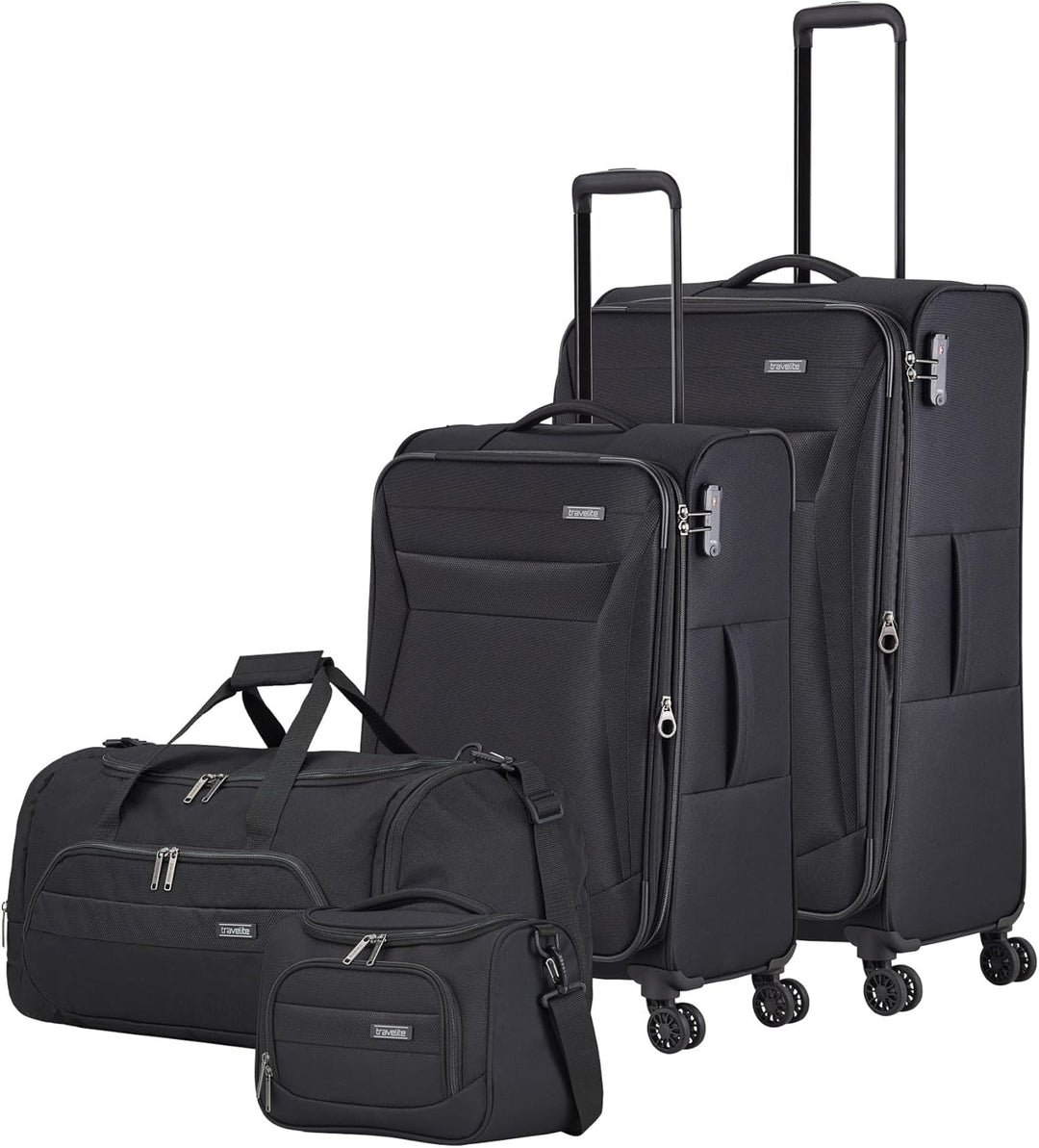 Travelite CHIOS Kofferset mit 4 Rollen Gr. L/M (inkl. Reisetasche + Beautycase) Schwarz, Schwarz