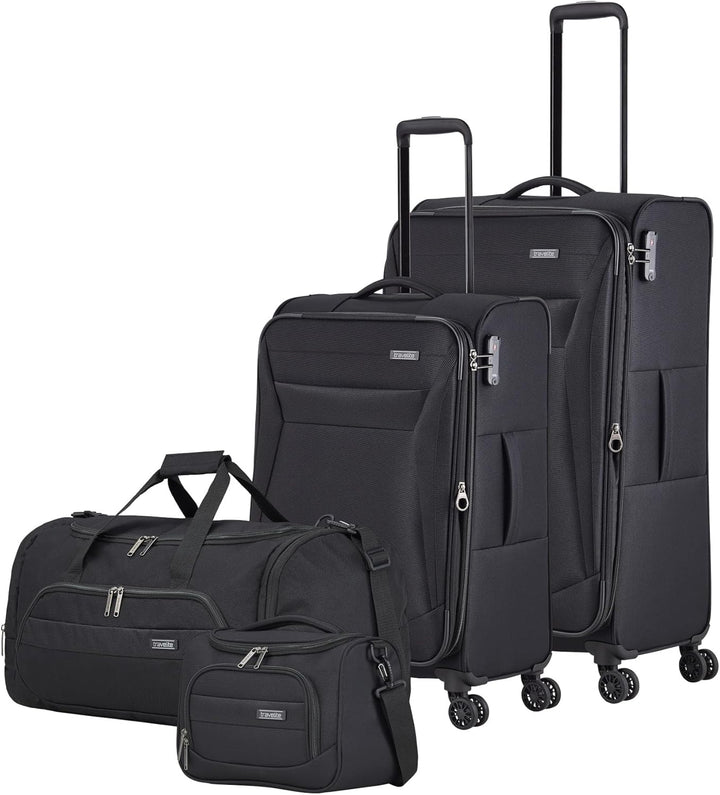 Travelite CHIOS Kofferset mit 4 Rollen Gr. L/M (inkl. Reisetasche + Beautycase) Schwarz, Schwarz