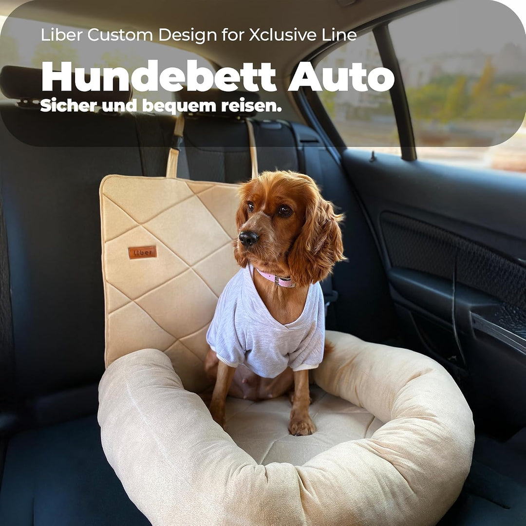 by LIBER Home Hundebett Auto waschbar beige, Autositz für Hunde 95x55cm, Schonbezug für Vordersitz u