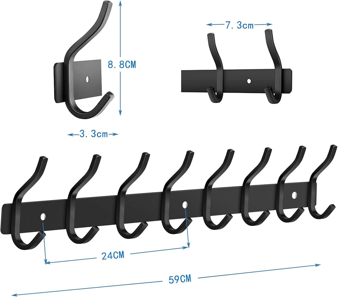 Garderobenhaken Edelstahl, Hakenleiste Kleiderhaken Wand mit 8 Haken, Garderobe Garderobenleiste Wan