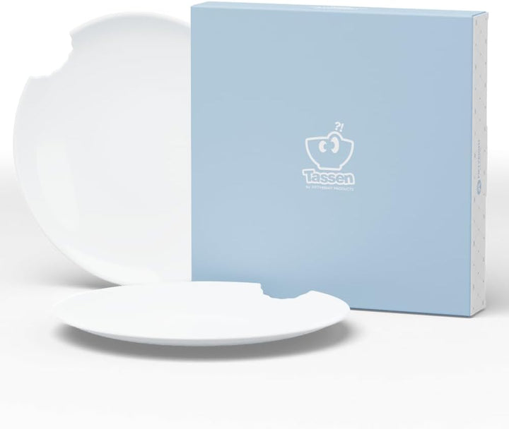 FIFTYEIGHT PRODUCTS / Tassen / Speiseteller 2er-Set, „mit Biss" (Porzellan, Ø 28 cm, weiss, Made in