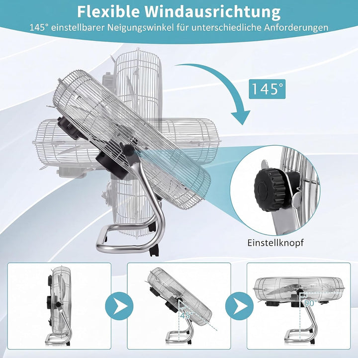 COSTWAY Bodenventilator 57 cm, Standventilator 160W mit 3 Geschwindigkeitsstufen, 145° verstellbare
