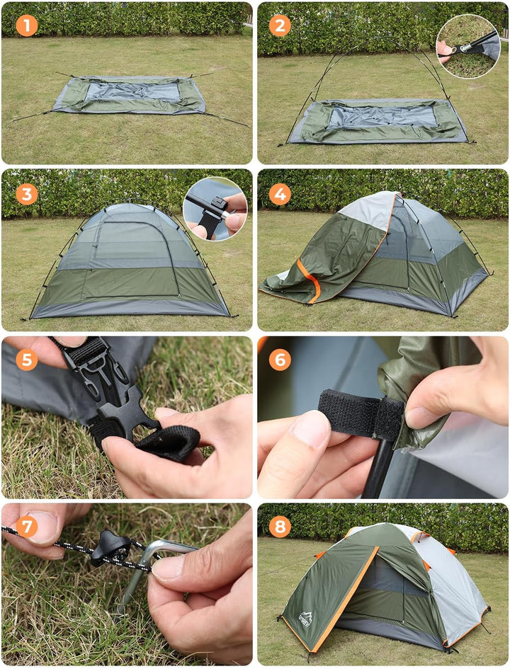 Campingzelt für 2-3 Personen, Doppel-Tür-Zelt, wasserdicht &amp; winddicht, innen und aussen, 2-in-1, ge