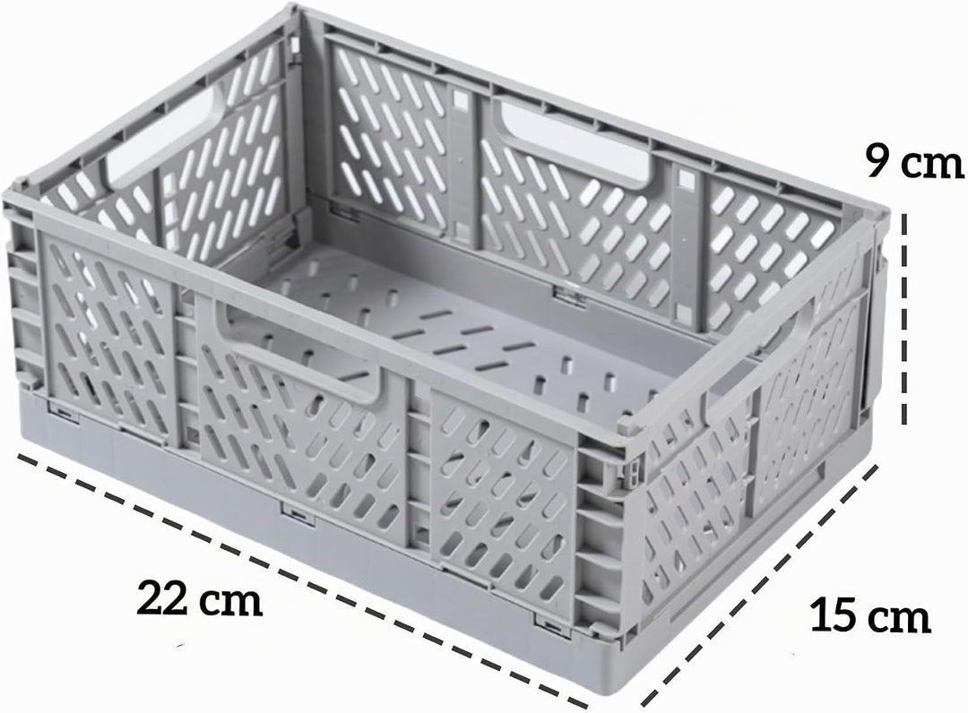 4 Stück Grau Klappbox 22×15×9cm,Klappkiste Körbe Aufbewahrung Zusammenklappbarer Tragbar Aufbewahrun