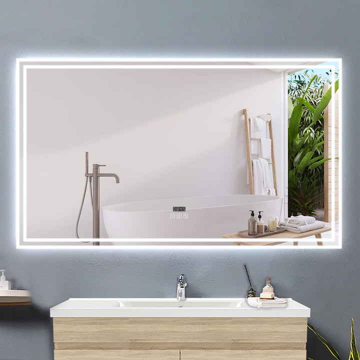 Badspiegel LED 140x80cm LED Spiegel mit Beleuchtung Bluetooth Uhr Beschlagfrei Badezimmerspiegel 3 L