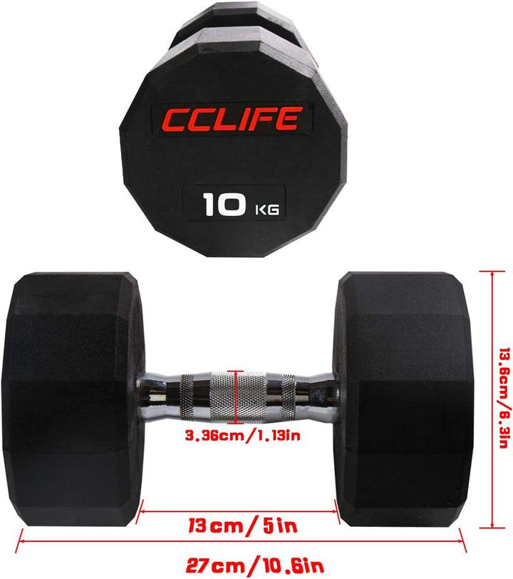 CCLIFE Hanteln Kurzhantel 1er 2er Set Dodekagon Zwölfeck Gummi Gusseisen verchromte Griffe 10-60 kg