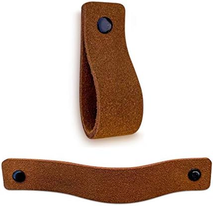Brute Strength - Ledergriffe für Möbel - Wildleder - Cognac - 12 Stück - 16,5 x 2,5 cm - Schrankgrif