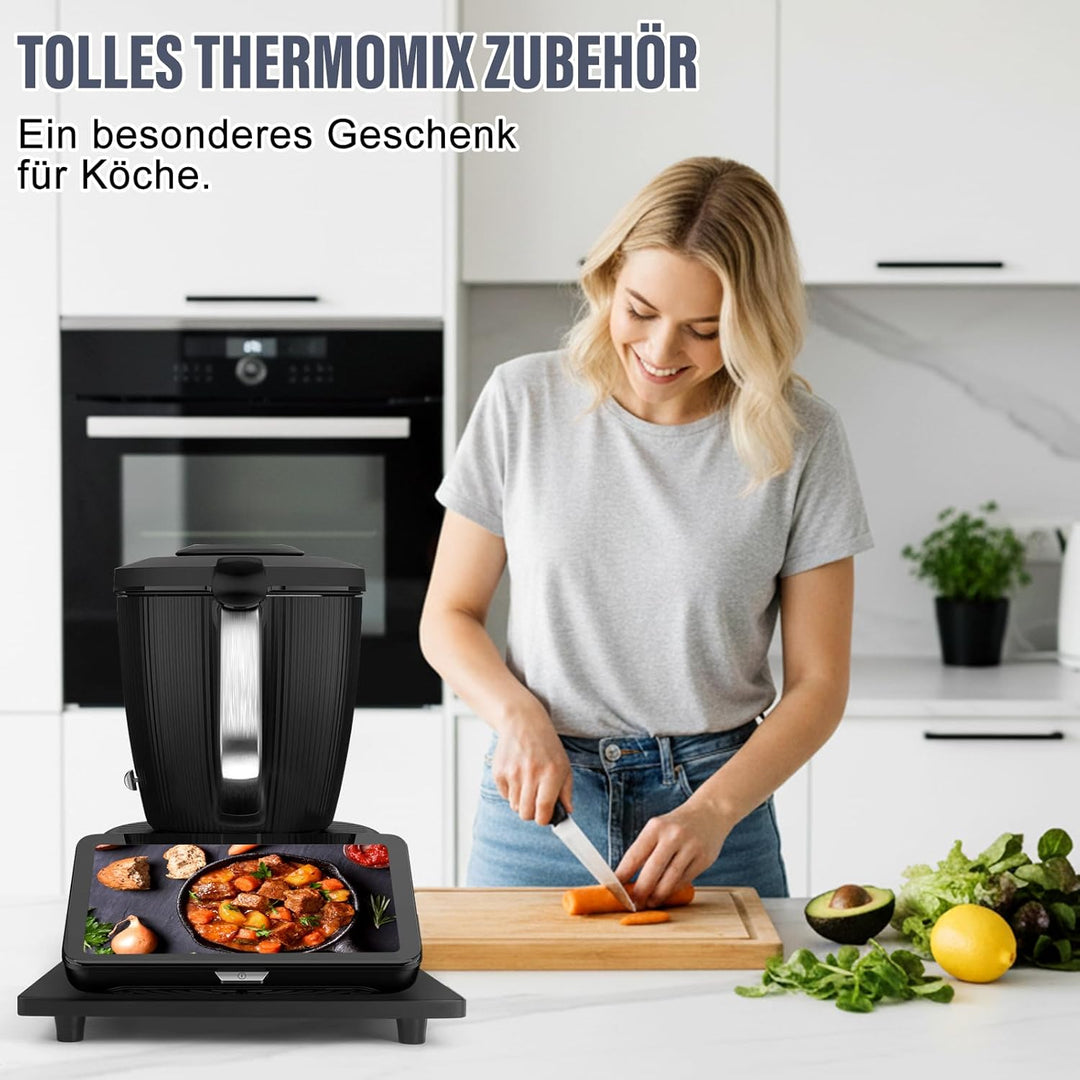 Gleitbrett für Thermomix TM7,Brett für Thermomix mit 360° Rollen Vertiefungen, Bambus Rollbrett Slid