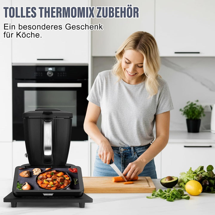 Gleitbrett für Thermomix TM7,Brett für Thermomix mit 360° Rollen Vertiefungen, Bambus Rollbrett Slid