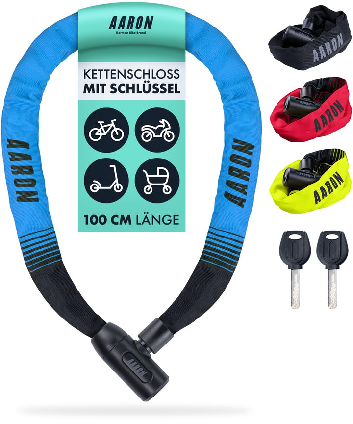AARON Lock One Fahrradschloss mit Schlüssel, Kettenschloss aus Stahl und hoher Sicherheitsstufe, Sch