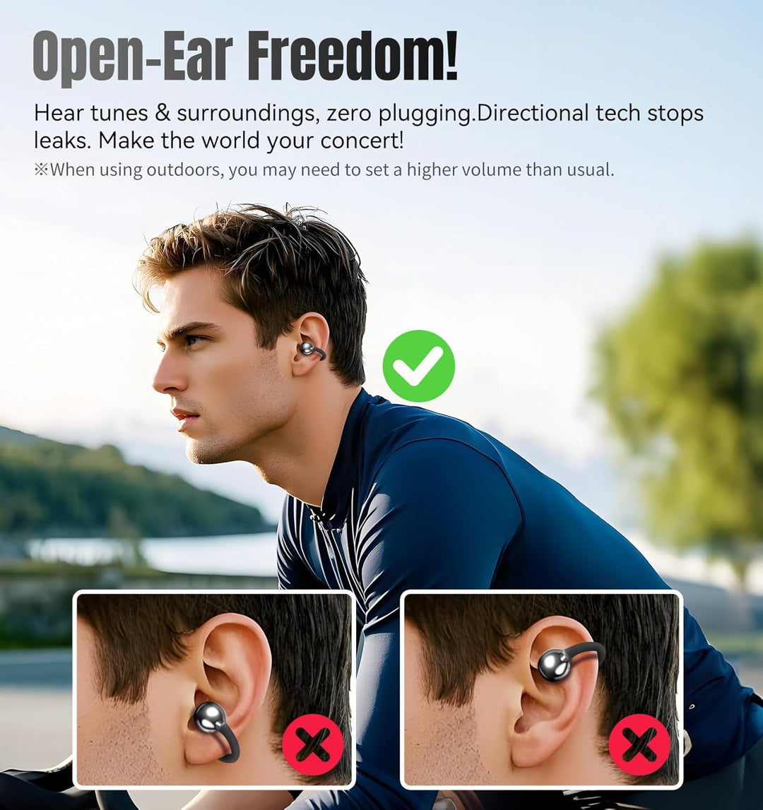 King Lucky Open-Ear-Kopfhörer Kabellos Bluetooth 6.0–Clip-On-Ohrhörer mit Mikrofon,50h Spielzeit,ENC