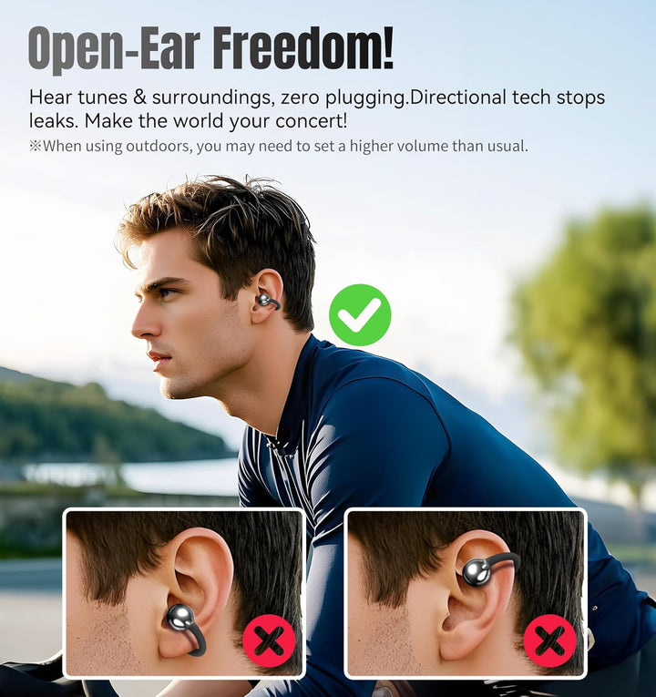 King Lucky Open-Ear-Kopfhörer Kabellos Bluetooth 6.0–Clip-On-Ohrhörer mit Mikrofon,mit Akkuanzeige,5