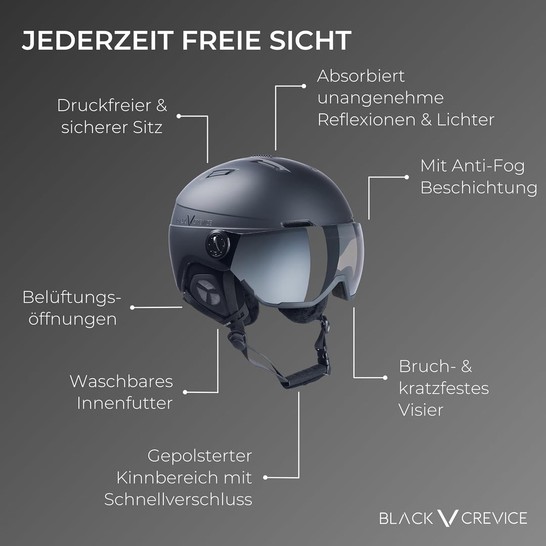 Black Crevice Skihelm Calgary I Skihelm mit Visier im Pilotenstyle I Skihelm Herren &amp; Damen I Skihel