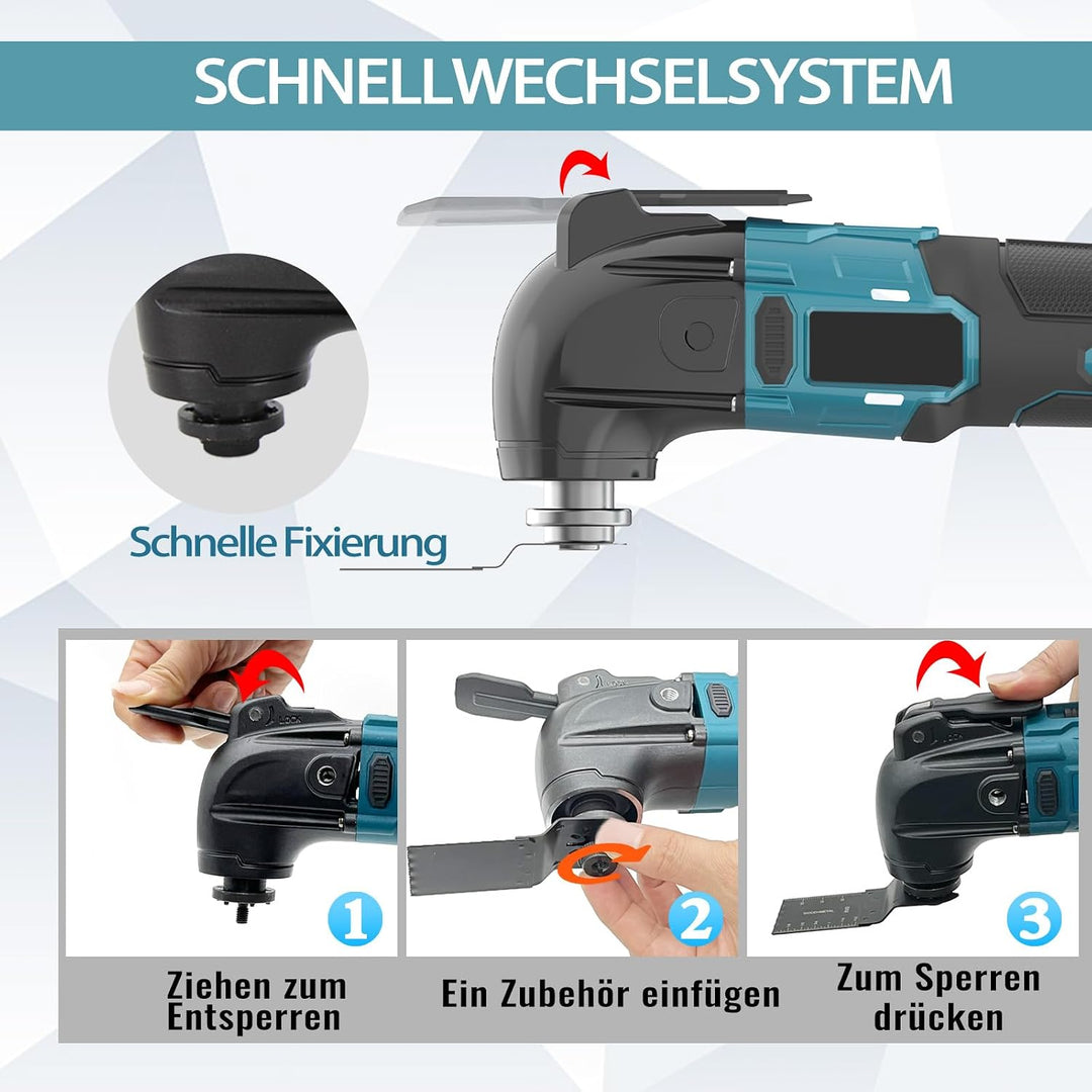 Multifunktionswerkzeug Akku mit 2X 3.0Ah Akkus, Multitool Akku Oszillationswerkzeug mit 22 Zubehör,