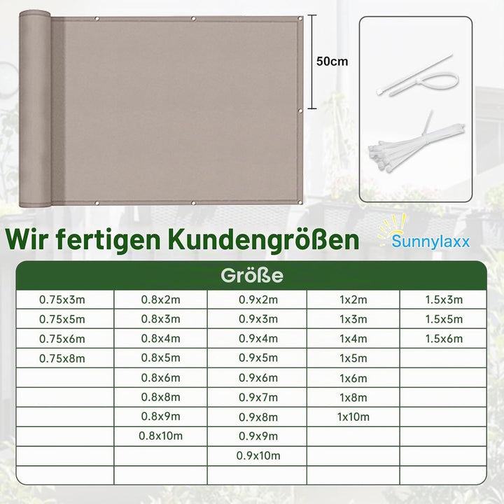 Sunnylaxx Balkon Sichtschutz Balkonabdeckung 90x800 cm Windschutz Blickdichte Balkonumspannung,Balko
