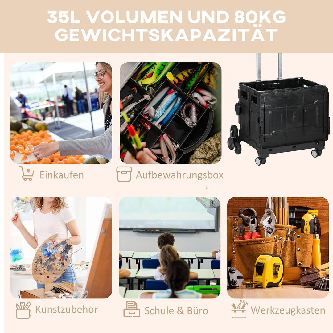 HOMCOM Einkaufstrolley klappbar Treppensteiger mit Rollen Deckel Teleskopgriff Einkaufswagen Trolley