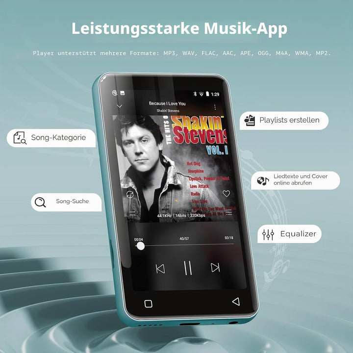 Android Music Player mit Lautsprecher, FM-Radio, E-Book Blau, Blau