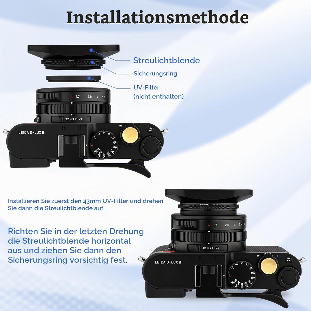 Haoge 43mm Metall Rechteckig Einschrauben Sonnenblende Gegenlichtblende mit Kappe für 43mm Canon Nik