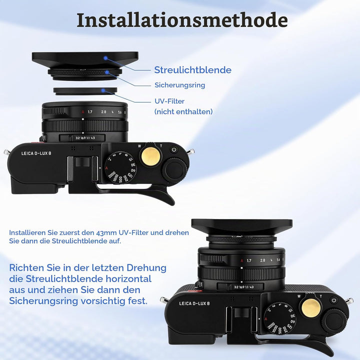 Haoge 43mm Metall Rechteckig Einschrauben Sonnenblende Gegenlichtblende mit Kappe für 43mm Canon Nik