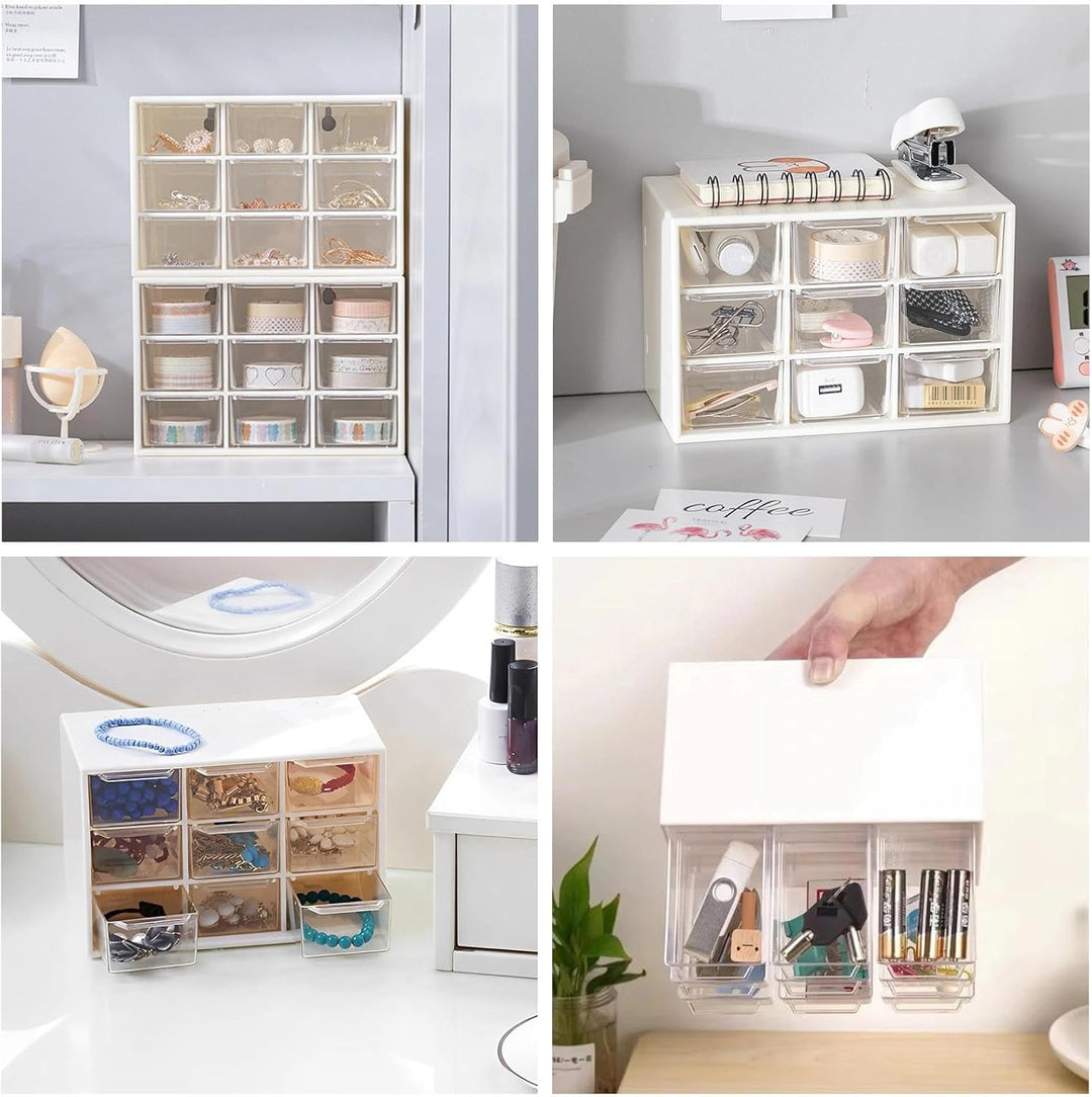 2 Stück Bastelbox Aufbewahrung mit 9 Mini Schubladen Organizer Desktop Aufbewahrungsbox Bastel Organ