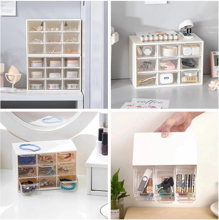 2 Stück Bastelbox Aufbewahrung mit 9 Mini Schubladen Organizer Desktop Aufbewahrungsbox Bastel Organ