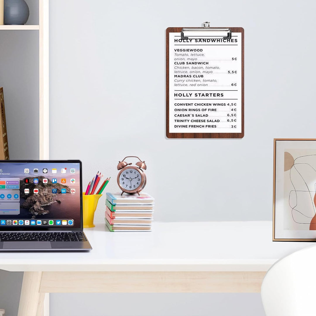 (8 Stück) Klemmbrett Holz A5,Schreibbrett Klemmbretter mit Metalklemme und Aufhängeose, Clipboard Sc