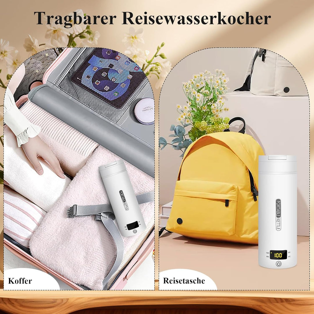 Reise Wasserkocher Klein Elektrische, 500ML/300W Tragbarer Wasserkocher Mini Wassertasse Edelstahl 3