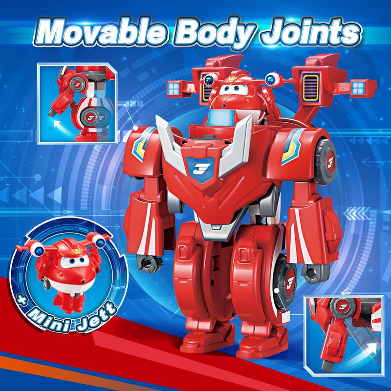 Super Wings EU770351 - Super Robot Suit Jett, ca. 18 cm grosse verwandelbare Spiel-Figur, 2-in-1 Rob