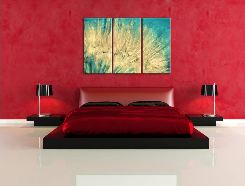 Pixxprint Pusteblume / 3-Teilig/Gesamtmass 120cm Leinwandbild bespannt auf Holzrahmen/Wandbild Kunst