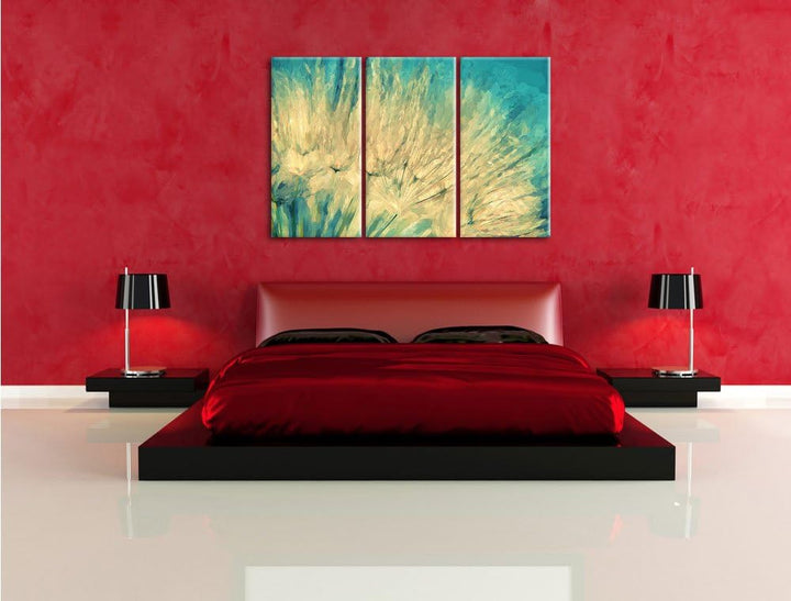 Pixxprint Pusteblume / 3-Teilig/Gesamtmass 120cm Leinwandbild bespannt auf Holzrahmen/Wandbild Kunst