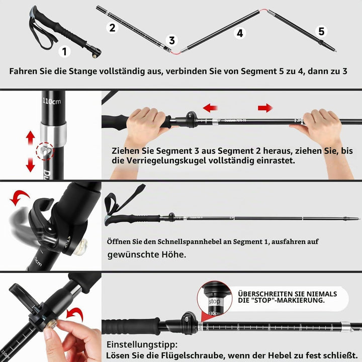 Wanderstöcke Trekkingstöcke Walking Stöcke 7075 Aluminium, Ultraleichte, Verstellbar, Faltbar Wander