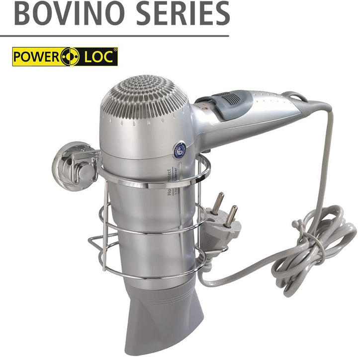 WENKO 17798100 Power-Loc Haartrocknerhalter Bovino - Befestigen ohne Bohren, Easy Hang On, Edelstahl