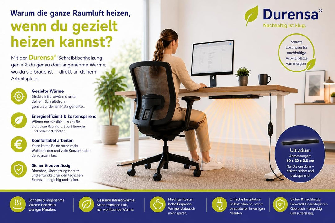 Infrarot Schreibtischheizung 160W Untertisch – Selbstklebende Wärmeplatte für Schreibtisch & Tisch |