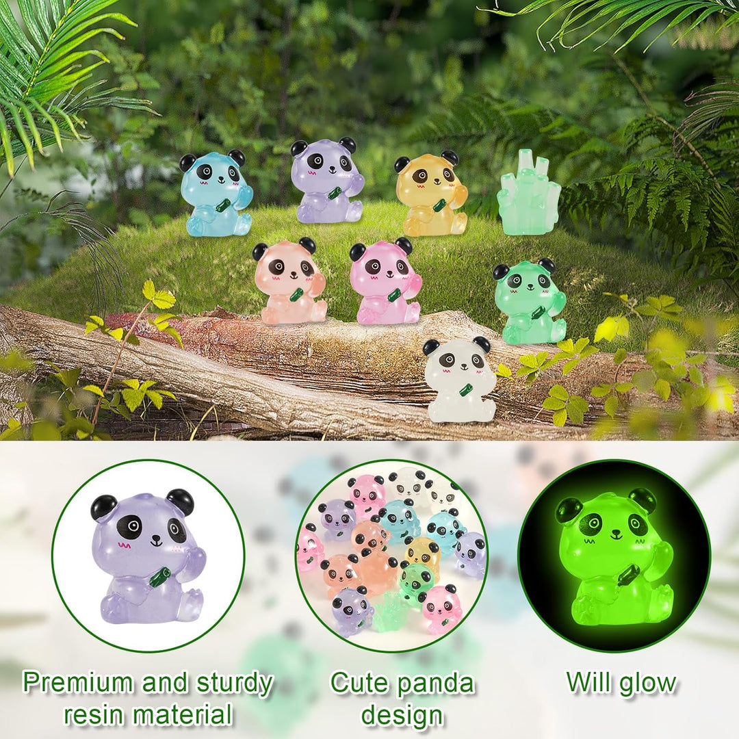 35St Leuchtende Mini Panda und 5St Leuchtende Bambusse Mini Panda Harz Mini Panda Figuren Mini Tiere