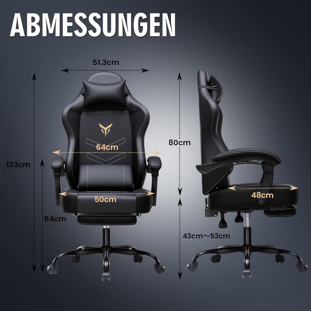 GTPLAYER Gaming Stuhl, Ergonomischer Gamer Sessel mit Fussstütze, Bürostuhl Höhenverstellbar mit Kop
