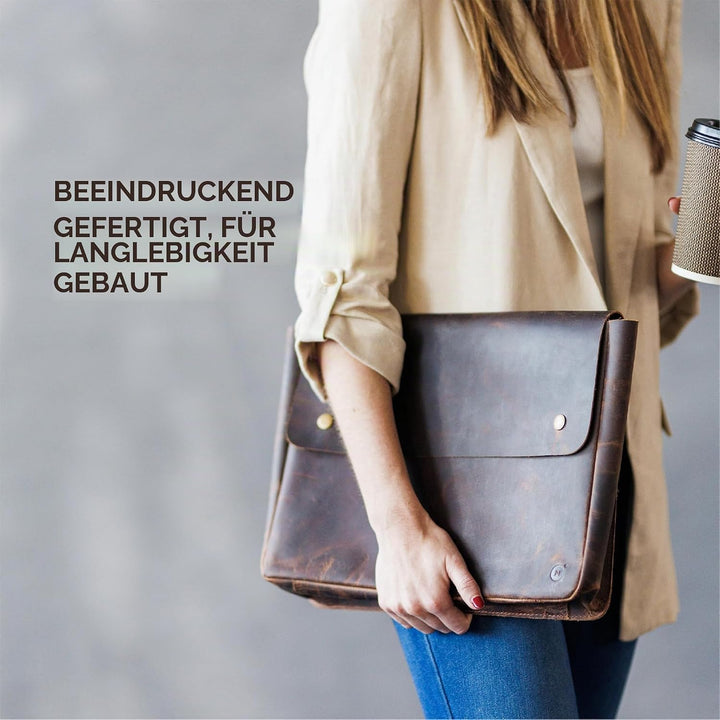 Moonster Laptoptasche Leder Herren Laptop Hülle - Geräumiges Handgefertigtes Design ohne Gurt - Rust