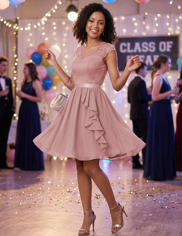Wedtrend Cocktailkleid Damen Knielang Abendkleid Elegant für Hochzeit Elegant A Linie Rüschenkleid B
