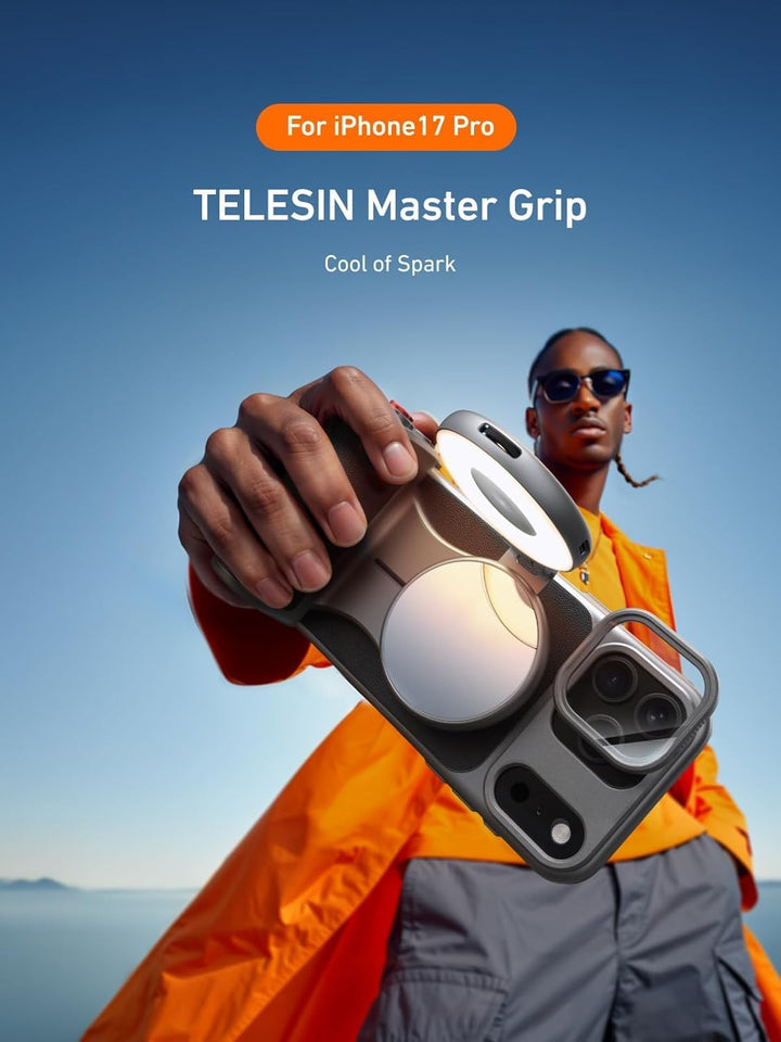 【Nur für iPhone 17 Pro MAX】 TELESIN Master Grip Kit, Magnetic Kameragriff mit C03 Selfie-Licht+UV Fi