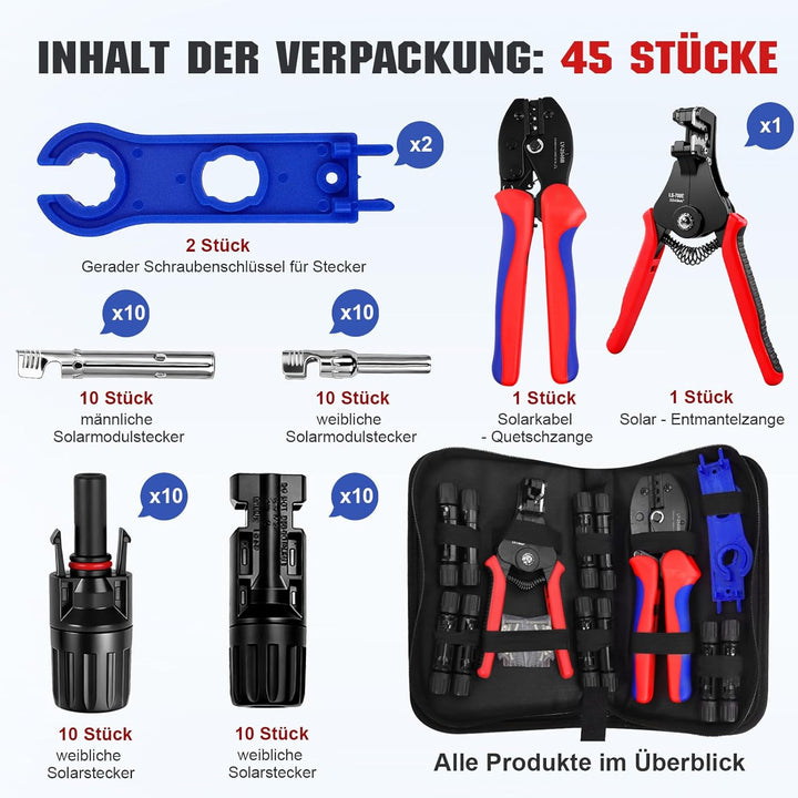 Solar Crimpzange für 2.5/4/6 mm² Solarpanel Solarkabel, 10 Paar Männlich Weiblich Solarstecker, 1 St