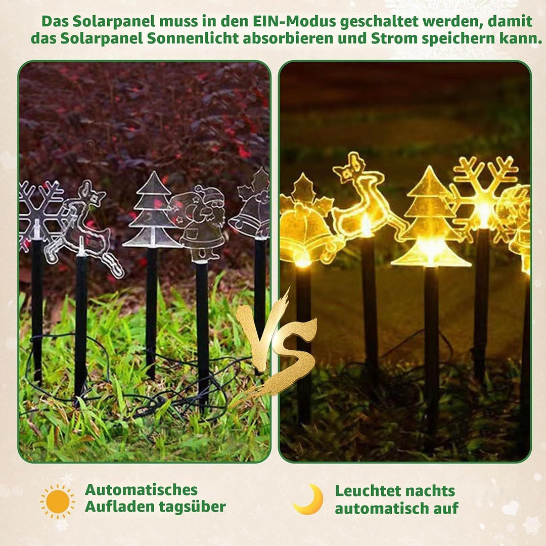 Shinybox Solar Weihnachten Gartenleuchten, 5 Stück Glocken, Elch, Weihnachtsmann, Weihnachtsbaum, Sc