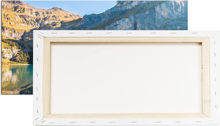Traumhaftes Boot am See Panorama 100x50 cm als Leinwandbild, Motiv fertig gerahmt auf Echtholzrahmen